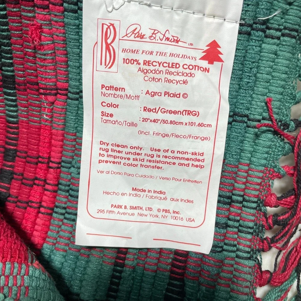Parker B Smith Red Green 100% Recycled Cotton Rug 20 x 40